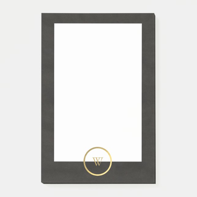 Monogram Black Chalkboard Gold Foil Einfach modern Post-it Klebezettel (Vorderseite)