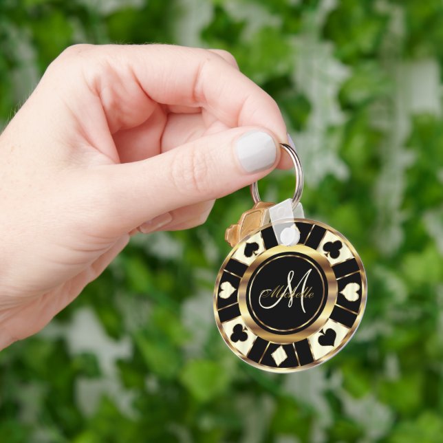 Monogram Black, Cream Ivory und Gold Las Vegas Schlüsselanhänger (Hand)