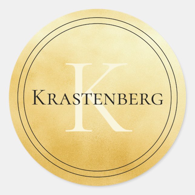 Monogram Black Creme Gold mit benutzerdefinierten  Runder Aufkleber (Vorderseite)
