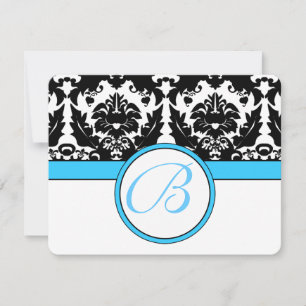 Monogram Black Damask mit Aquamariner Aqua Blue Tr RSVP Karte