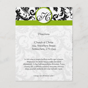 Monogram Black Damask Swirl Wedding Direction Card Begleitkarte