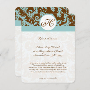Monogram Black Damask Swirl Wedding Direction Card Einladung