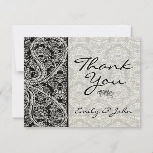 Monogram Black Damask Wedding Dankeschön Karten