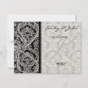 Monogram Black Damask Wedelkarten-Tischnummer Einladung