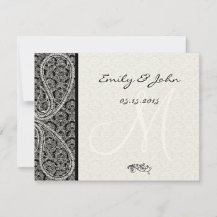 Monogram Black Damask Wedelkarten-Tischnummer Einladung
