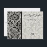 Monogram Black Damask Wedelkarten-Tischnummer Einladung<br><div class="desc">Einmalige Schwarze Damaskus-Swirl-Einladungen zur Hochzeit -</div>