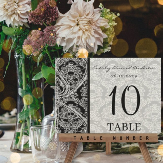 Monogram Black Damask Wedelkarten-Tischnummer Einladung (Von Creator hochgeladen)