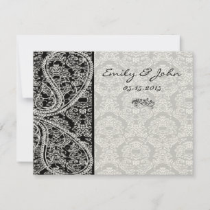 Monogram Black Damask Wedelkarten-Tischnummer Einladung