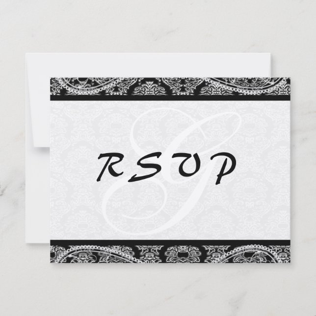 Monogram Black Damask WedelResponse-UAWG RSVP Karte (Vorderseite)