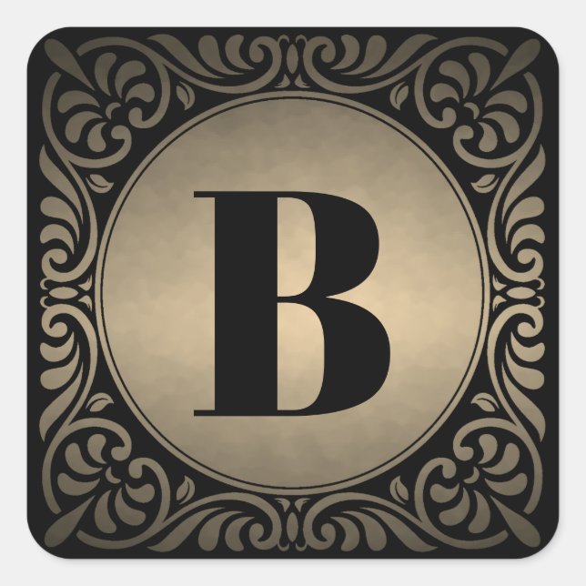 Monogram Black Decorative Quadratischer Aufkleber (Vorderseite)