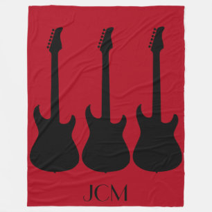 Monogram Black Electric Gitarren auf Dunkelrot Fleecedecke