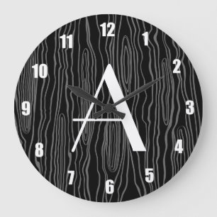 Monogram black faux bois große wanduhr