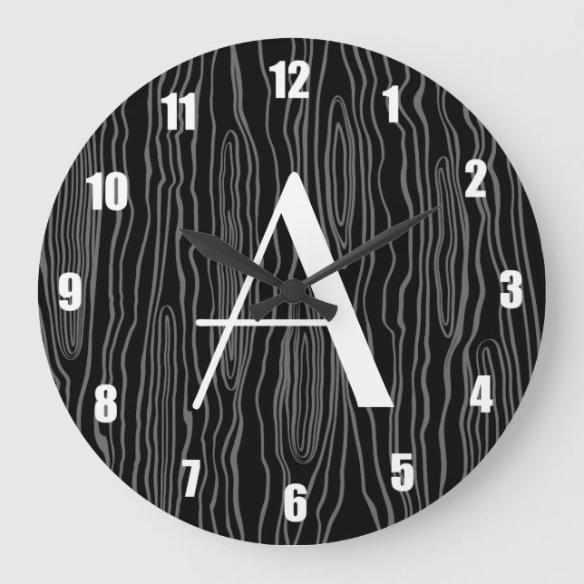 Monogram black faux bois große wanduhr (Vorderseite)