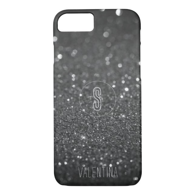 Monogram Black Glitzer Sparkle Case-Mate iPhone Hülle (Rückseite)