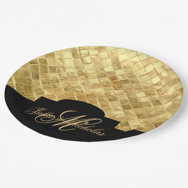 Monogram Black & Gold 50-Jubiläum Teller (Schrägansicht)