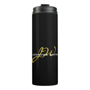 Monogram Black Gold Color Schlicht Moderner Name Thermosbecher