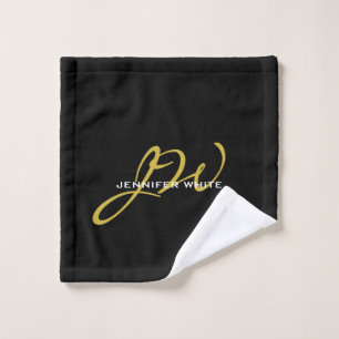 Monogram Black Gold Color Schlicht Moderner Name Waschlappen