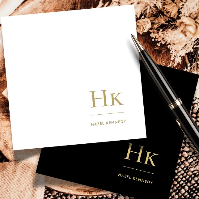 Monogram Black Gold Einfache Elegante Soziale Note Mitteilungskarte (Von Creator hochgeladen)