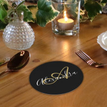 Monogram Black Gold Elegant Script Name