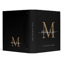 Monogram Black Gold Elegante Script Business Schoo