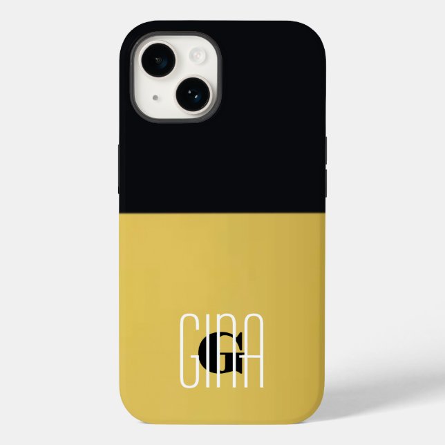 Monogram Black Gold & Girly Hübsch Case-Mate iPhone 14 Hülle (Rückseite)