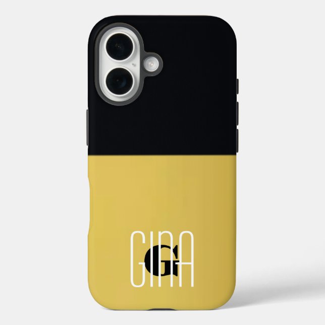 Monogram Black & Gold Girly Hübsch iPhone 16 Hülle (Rückseite)