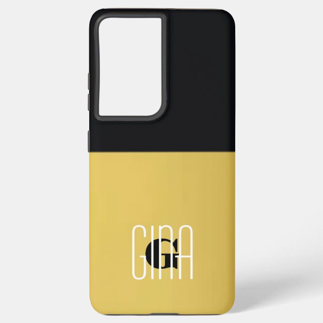 Monogram Black & Gold Girly Hübsch Samsung Galaxy Hülle (Rückseite)