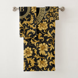 Monogram Black Gold Klasse Elegantes Muster Badhandtuch Set