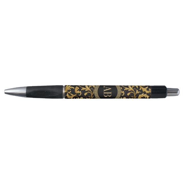 Monogram Black Gold Klasse Elegantes Muster Kugelschreiber (Vorderseite)