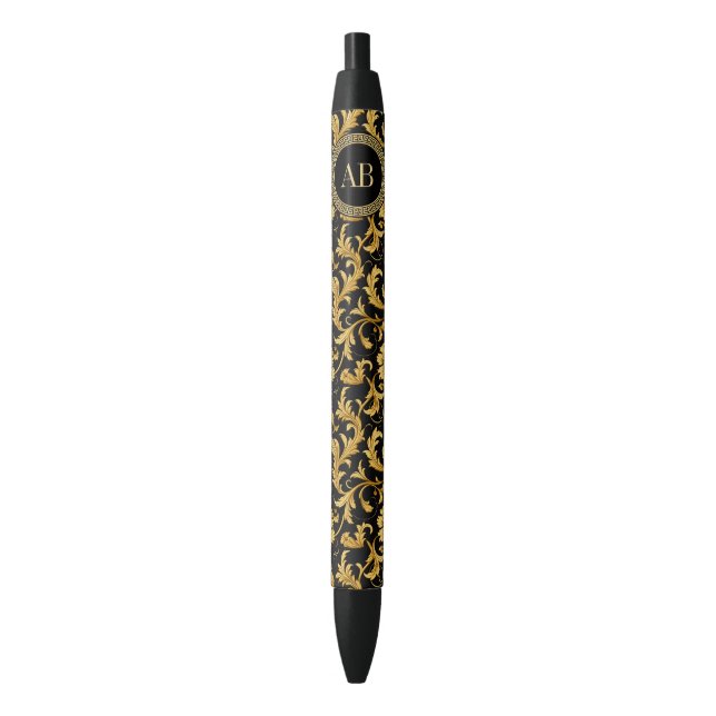 Monogram Black Gold Klasse Elegantes Muster Kugelschreiber (Vorderseite Vertikal)