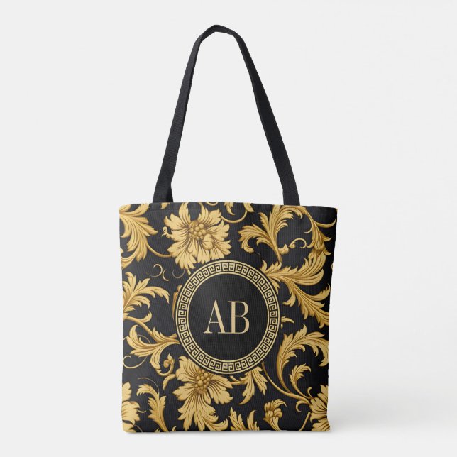 Monogram Black Gold Klasse Elegantes Muster Tasche (Rückseite)