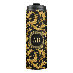Monogram Black Gold Klasse Elegantes Muster Thermosbecher