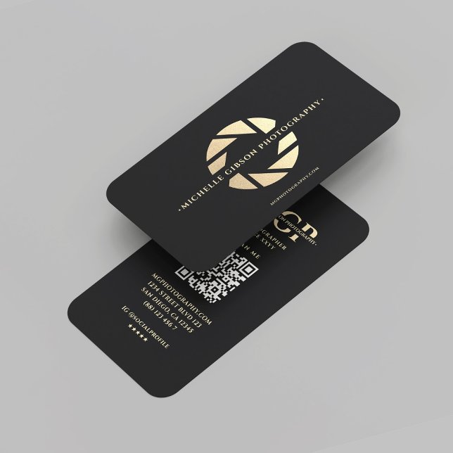 Monogram Black Gold Lens für moderne Fotografen Visitenkarte (Modern Photographer Monogram Black Gold Lens Business Card
)