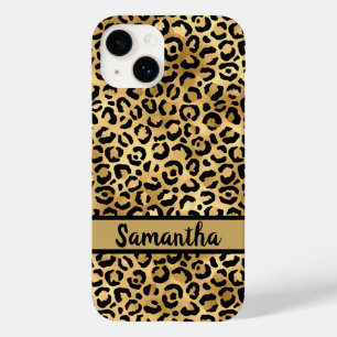 Monogram Black Gold Leopard Cheetah Print Case-Mate iPhone 14 Hülle