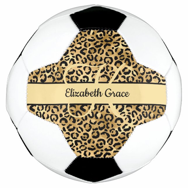 Monogram Black Gold Leopard Print Cheetah Animal Fußball (Vorderseite)