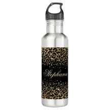 Monogram Black Gold Leopard Print Glitzer Overlay