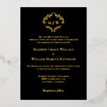 Monogram Black Gold Luxe Elegantes Wappen Hochzeit Folieneinladung<br><div class="desc">Feiern Sie Ihren besonderen Tag mit Eleganz und Stil mit unserem eleganten Black Gold Modern Typografy Liebe Drehbuch Foil Invitation. Diese exquisite Einladung besticht durch eine zeitlose Kombination aus Gold und Schwarz und schafft ein elegantes und luxuriöses Ambiente. Im Mittelpunkt des Designs steht das Wort "Liebe", das in einem romantischen...</div>