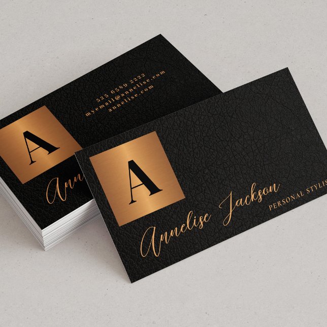 Monogram Black Gold Luxe Visitenkarte (Von Creator hochgeladen)