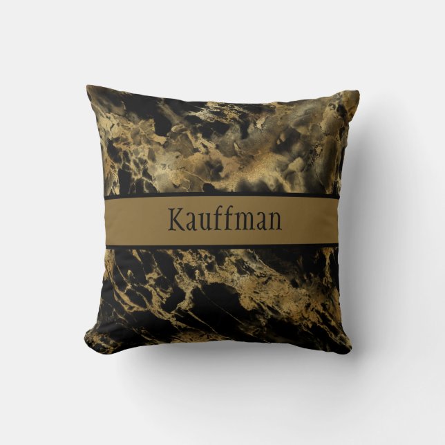 Monogram Black Gold Marmor Agate Trendy Chic Kissen (Vorderseite)
