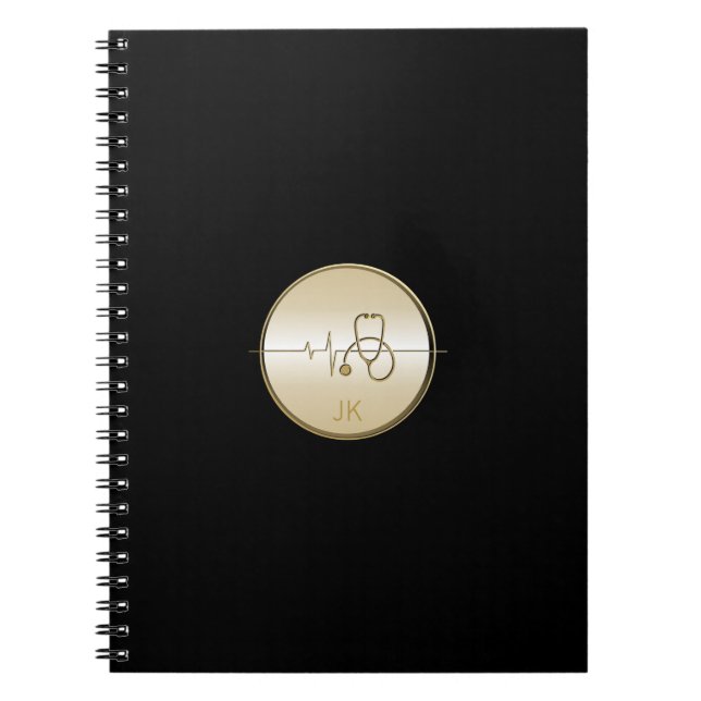 Monogram Black Gold Medical Stethoscope Heartbeat Notizblock (Vorderseite)