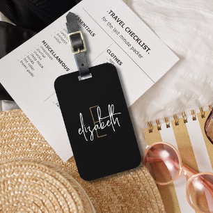Monogram Black Gold Minimalistisch Modern Elegant Gepäckanhänger