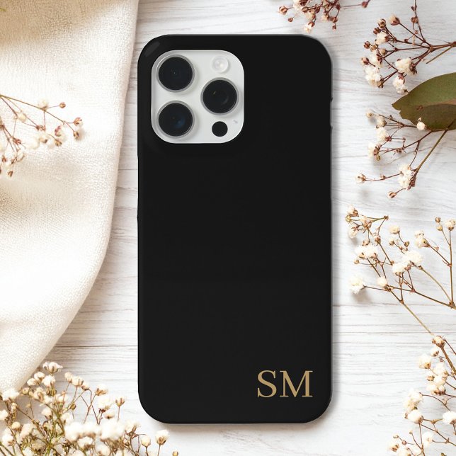 Monogram Black Gold Minimalistische Initialen Case-Mate iPhone Hülle (Von Creator hochgeladen)