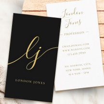 Monogram Black Gold Modern Feminine Calligraphy