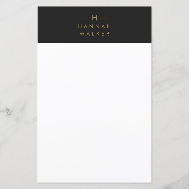 Monogram Black Gold | Moderne Minimalistische Stat (Vorderseite)