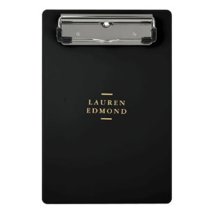 Monogram Black Gold Modernes Chic Elegant Mini Klemmbrett