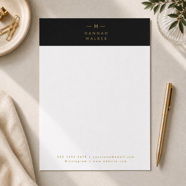 Monogram Black Gold | Modernes Minimalistisches El Briefbogen (Von Creator hochgeladen)