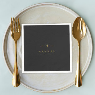 Monogram Black Gold Modernes Minimalistisches El Serviette