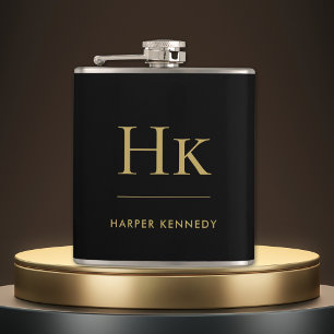 Monogram Black Gold Personalisiert Flachmann