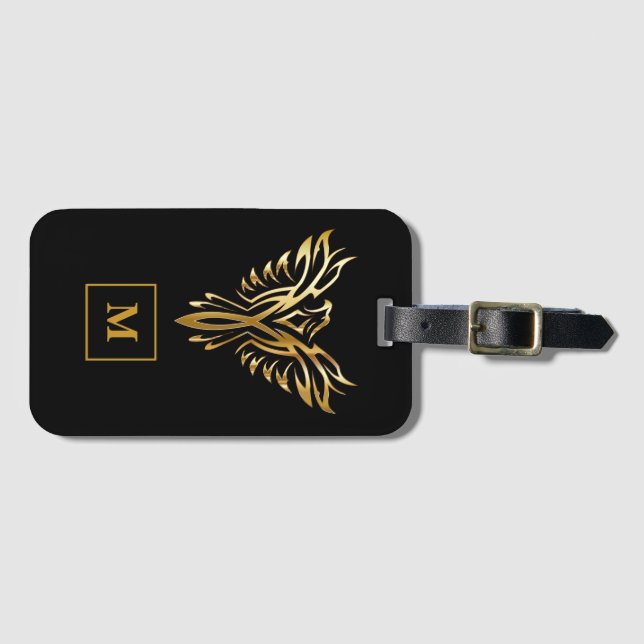 Monogram Black & Gold Phoenix Rising Gepäckanhänger (Vorderseite (Horizontal))