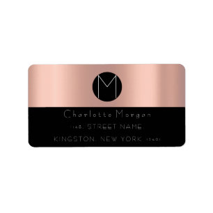 Monogram Black Gold Rose Blush Minimal VIP UAWG Adressaufkleber